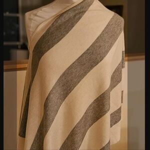 Kerisma  Women’s Wool Blend Poncho One Size Asymmetrical  Ivory & Grey Stripes